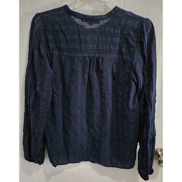 Loft Women's Long Sleeve Blouse Top Tie Keyhole Neck Textured Blue Size Medium - Picture 8 of 9